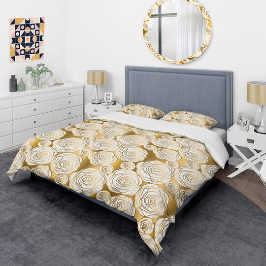 Designart 'Golden Floral III' Mid-Century Duvet Cover Set